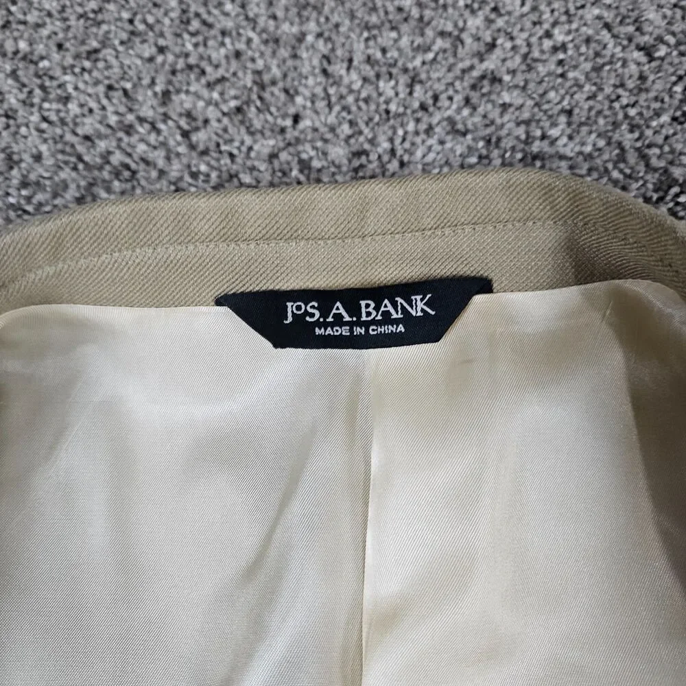 Jos A Bank Blazer Sport Coat Mens 44L Beige Wool Silk Blend Two Button Notch
